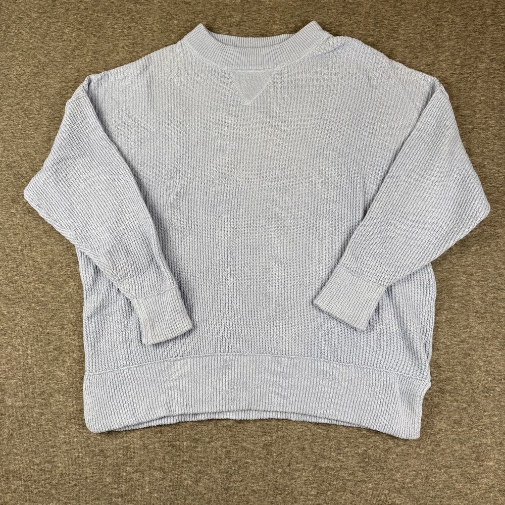 Aerie Oversized Knit Sweater Crewneck Small Drop Sleeve Baby Blue Comfy